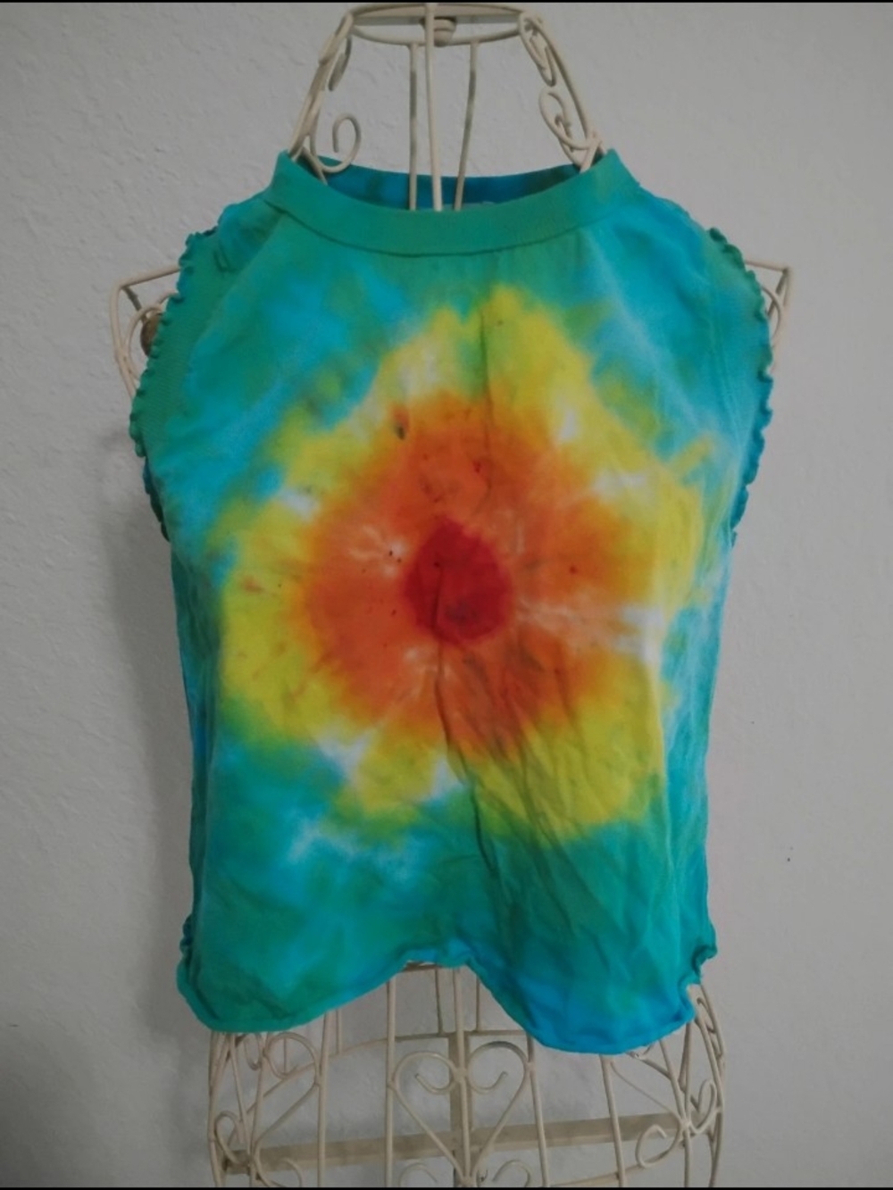 Altar'd State Turquoise Tie-Dye Tank with Red-Orange Burst